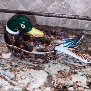 Vintage Mancer Italian Porcelain Duck Soup Tureen Serving Bowl W/Spoon Unused